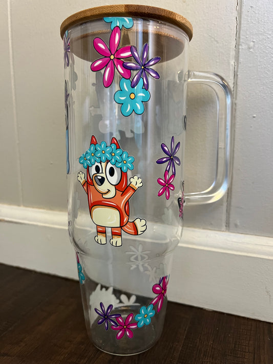 40 ounce glass tumbler with topper